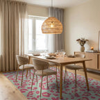 Teal Pink Leopard Spot Rug - Dining Room View