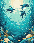 Teal Sea Turtles Coral Reef Rug - Cutout View