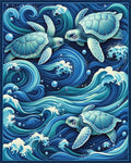Teal Sea Turtles Swirling Waves Rug - Cutout View