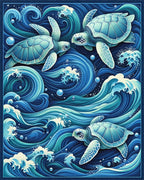 Teal Sea Turtles Swirling Waves Rug - Cutout View