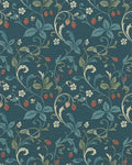 Teal Strawberry Vine Floral Rug - Cutout View