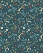 Teal Strawberry Vine Floral Rug - Cutout View