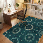 Teal Sunburst Medallion Floral Rug Office View