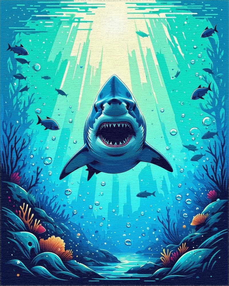 Teal Sunlit Shark Depths Rug - Cutout View