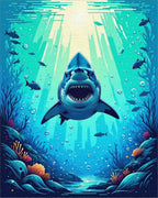 Teal Sunlit Shark Depths Rug - Cutout View