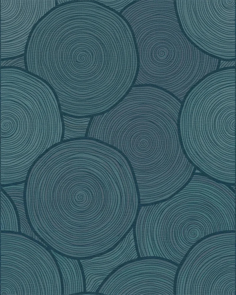 Teal Swirling Circles Organic Texture Rug - Cutout View