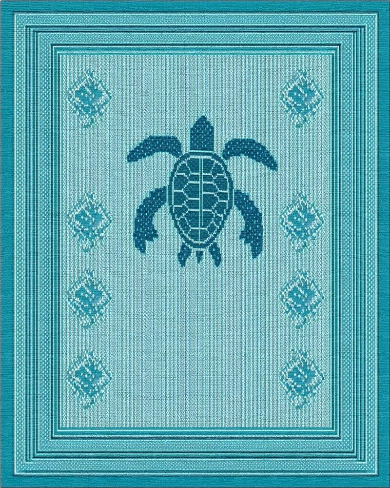 Teal Turtle Marine Diamond Border Rug - Cutout View