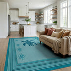 Teal Turtle Marine Diamond Border Rug - Living Room View