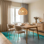Teal Watercolor Fluid Organic Rug Dining Room View