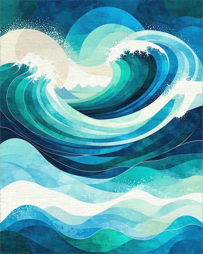 Teal Waves Full Moon Peaks Rug - Cutout View