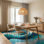 Teal Waves Full Moon Peaks Rug Dining Room View
