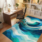 Teal Waves Full Moon Peaks Rug Office View