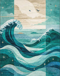 Teal Waves Starry Seascape Rug - Cutout View