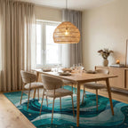 Teal Waves Starry Seascape Rug Dining Room View