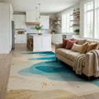 Teal Wavy Sandy Gold Stars Rug - Living Room View