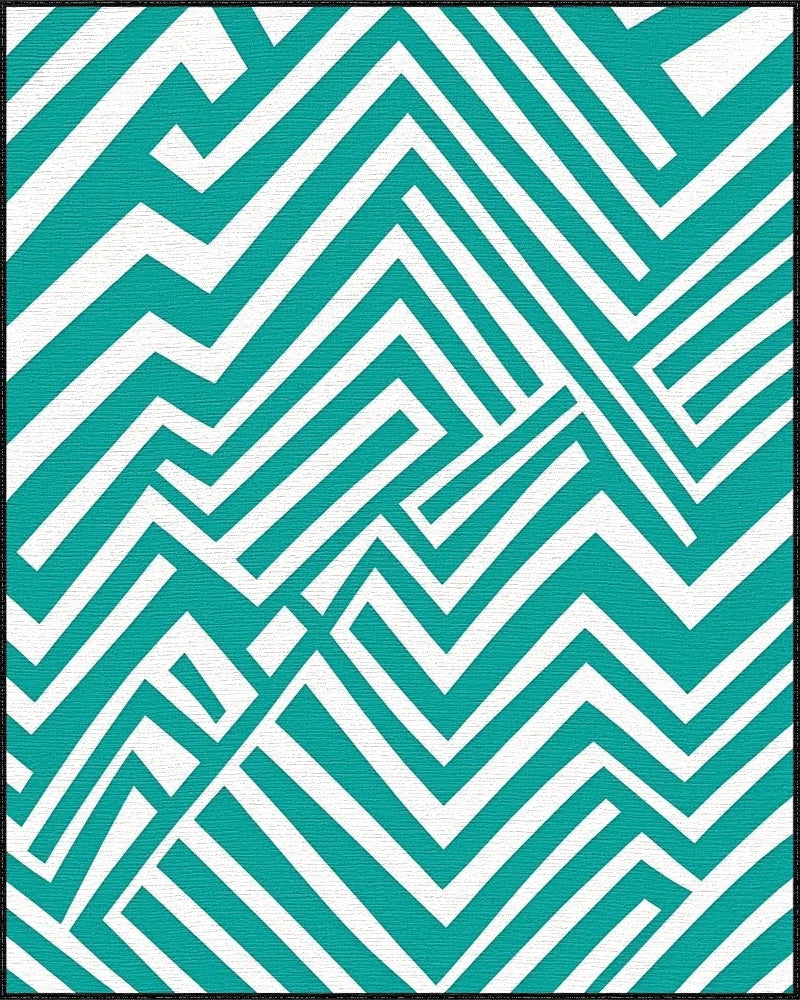 Teal White Geometric Maze Rug - Cutout View