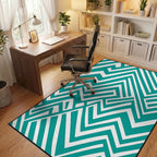 Teal White Geometric Maze Rug Office View