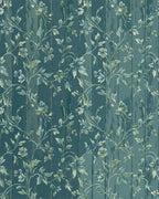 Teal Wood Floral Vine Botanical Rug - Cutout View