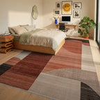 Terracotta Abstract Arch Forms Rug - Bedroom View