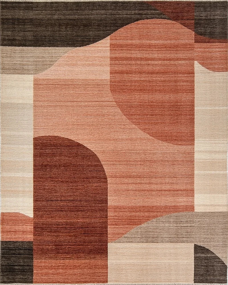 Terracotta Abstract Arch Forms Rug - Cutout View