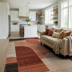 Terracotta Abstract Arch Forms Rug - Living Room View