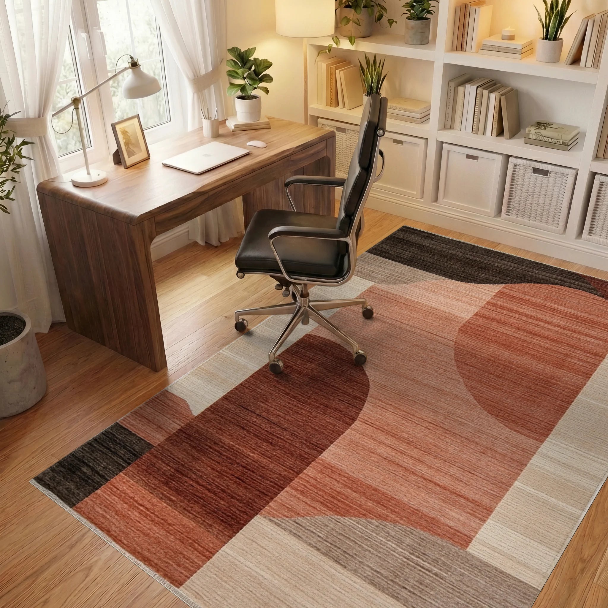 Terracotta Abstract Arch Forms Rug - Office View