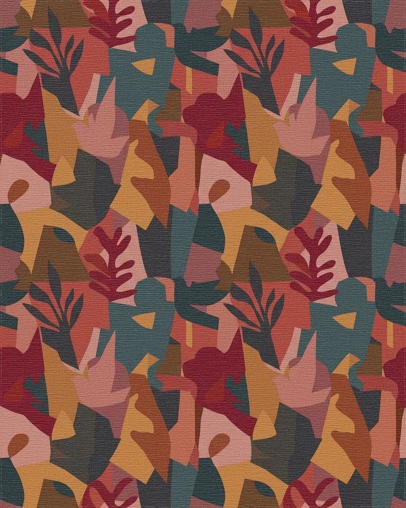 Terracotta Abstract Botanical Collage Rug - Cutout View