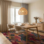Terracotta Abstract Botanical Collage Rug Dining Room View