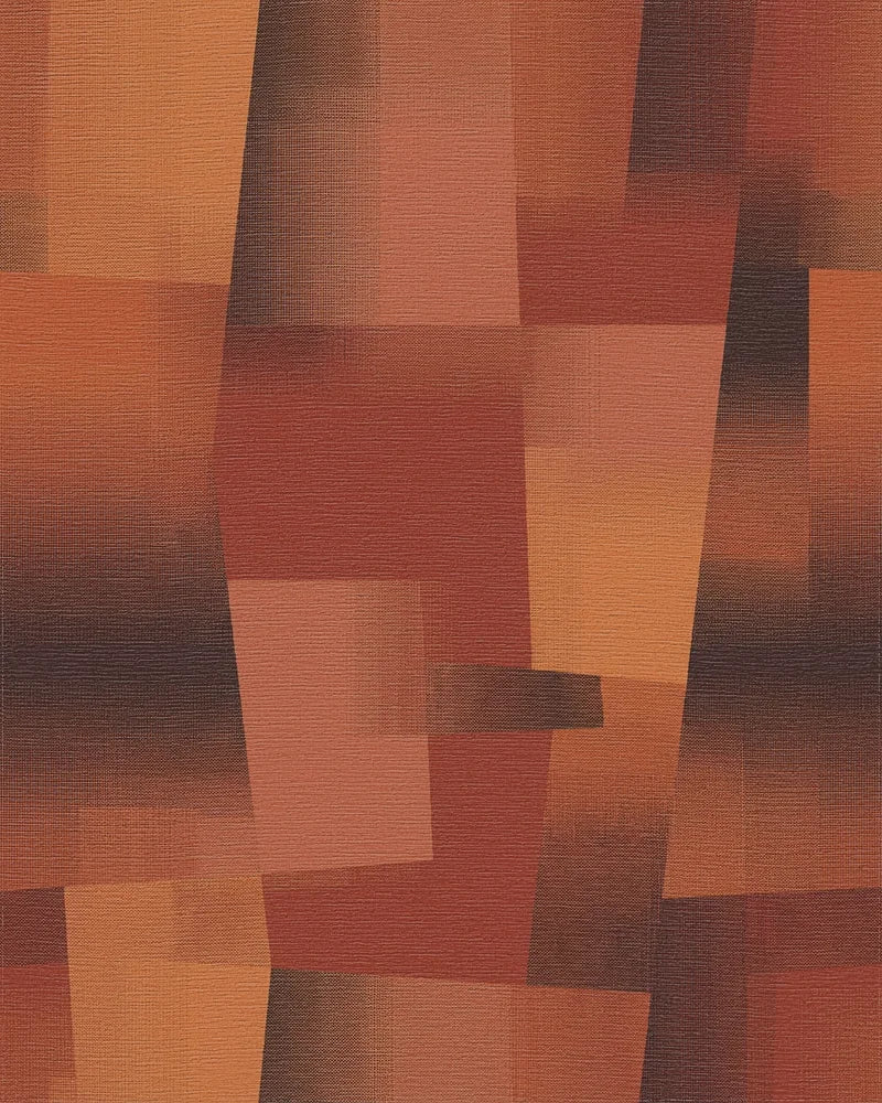 Terracotta Abstract Geometric Block Rug - Cutout View