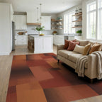 Terracotta Abstract Geometric Block Rug Living Room View