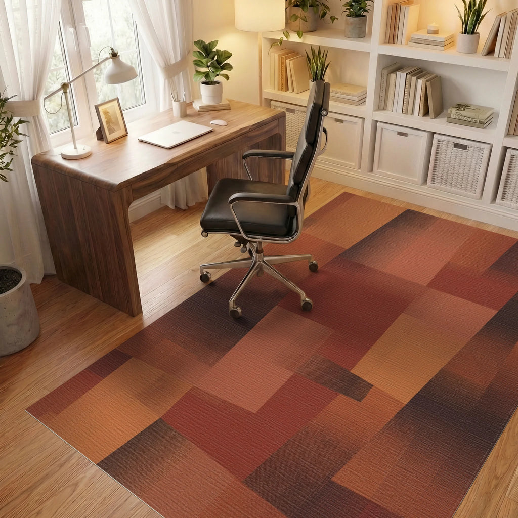 Terracotta Abstract Geometric Block Rug Office View