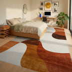 Terracotta Abstract Organic Wave Rug - Bedroom View