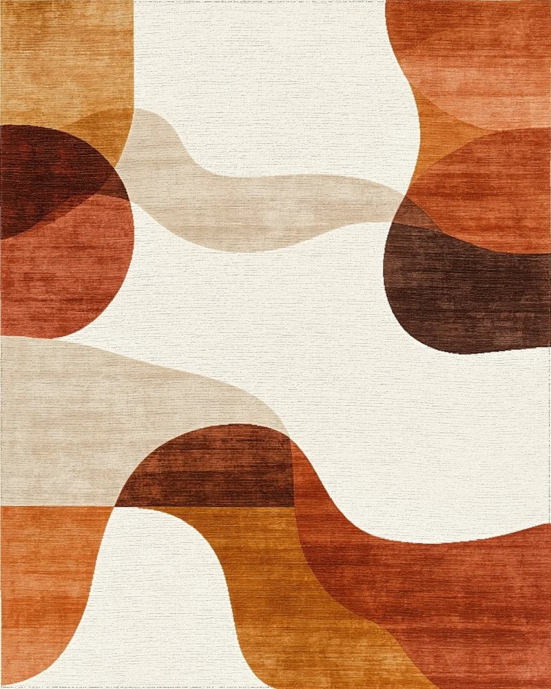 Terracotta Abstract Organic Wave Rug - Cutout View