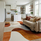 Terracotta Abstract Organic Wave Rug - Living Room View