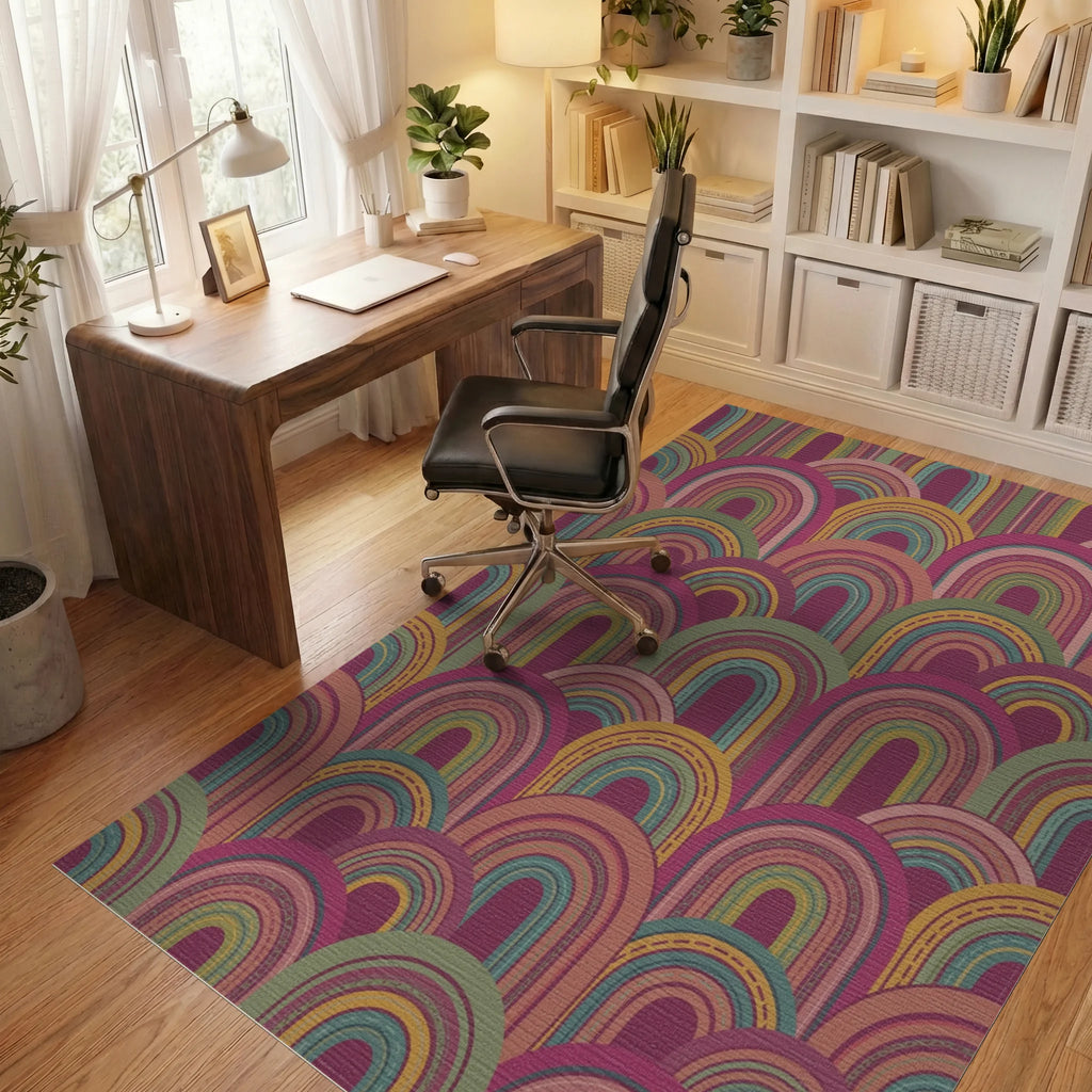 Terracotta And Teal Archways Rug Office View