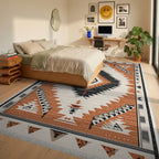 Terracotta Black Diamond Geometric Rug - Bedroom View