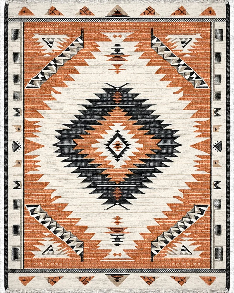 Terracotta Black Diamond Geometric Rug - Cutout View