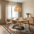 Terracotta Black Diamond Geometric Rug - Dining Room View