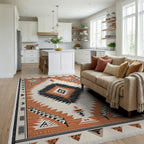 Terracotta Black Diamond Geometric Rug - Living Room View