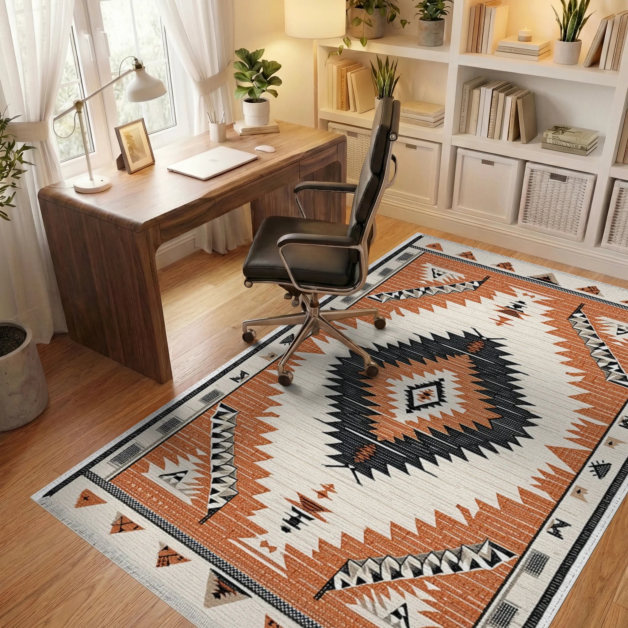 Terracotta Black Diamond Geometric Rug - Office View