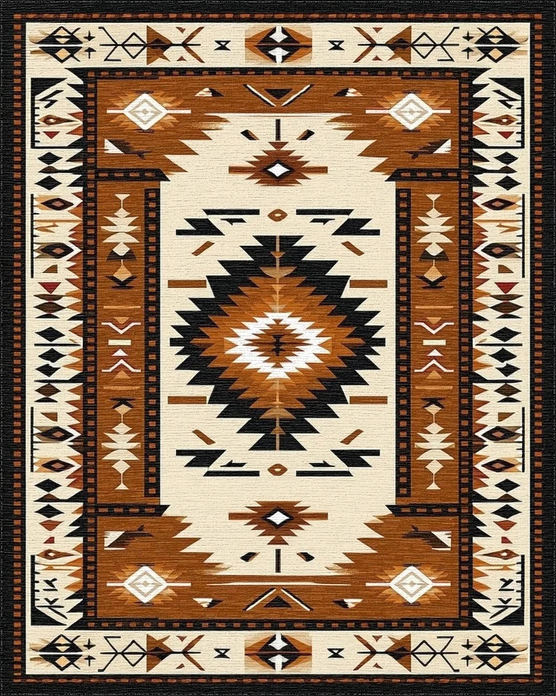 Terracotta Black Geometric Diamond Rug - Cutout View
