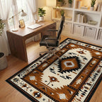 Terracotta Black Geometric Diamond Rug - Office View