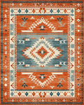 Terracotta Blue Southwest Geometric Rug - Cutout View