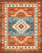 Terracotta Blue Southwest Geometric Rug - Cutout View