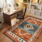 Terracotta Blue Southwest Geometric Rug - Office View