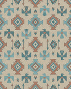 Terracotta Blue Thunderbird Geometric Rug - Cutout View