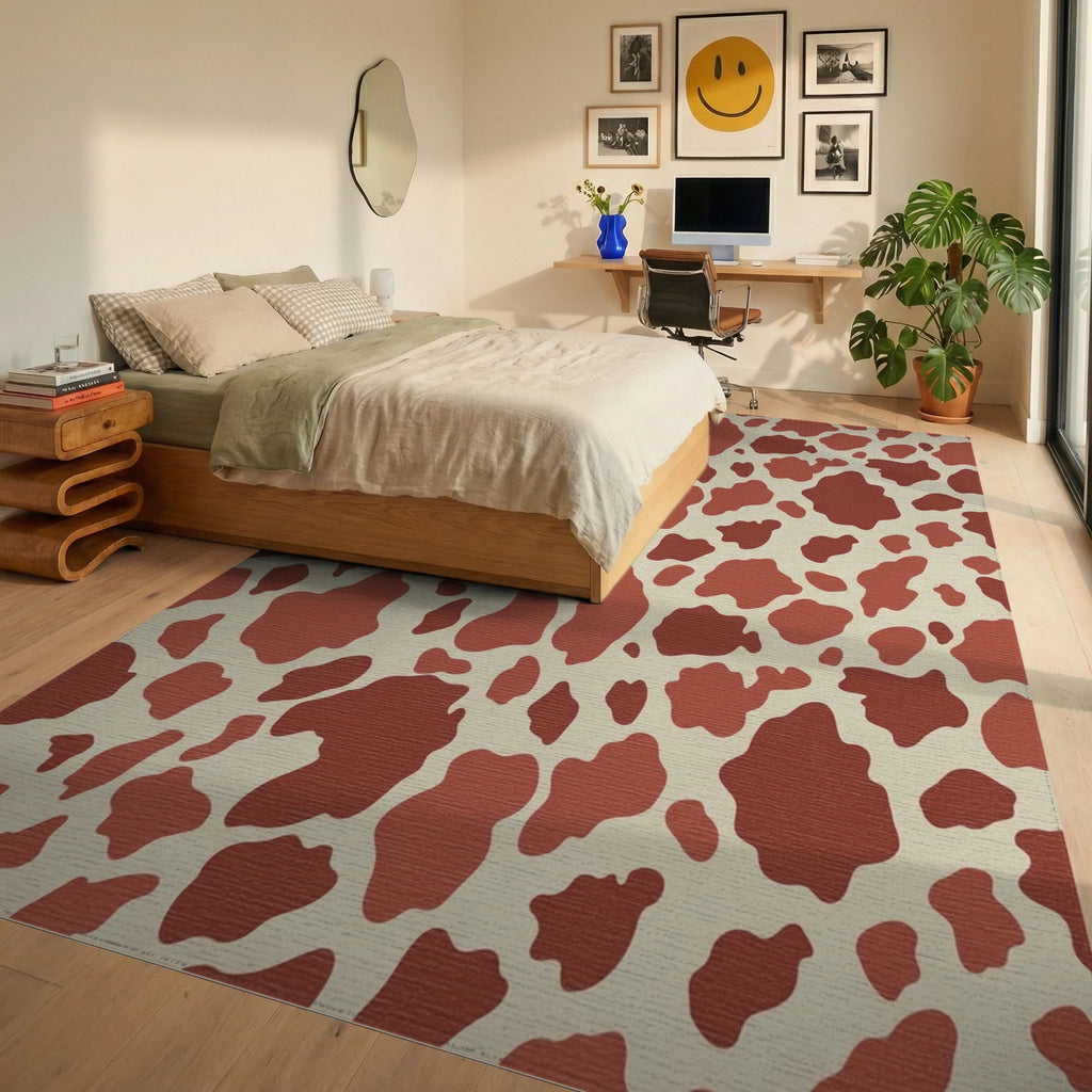 Terracotta Brown Spotted Meadow Rug Bedroom View