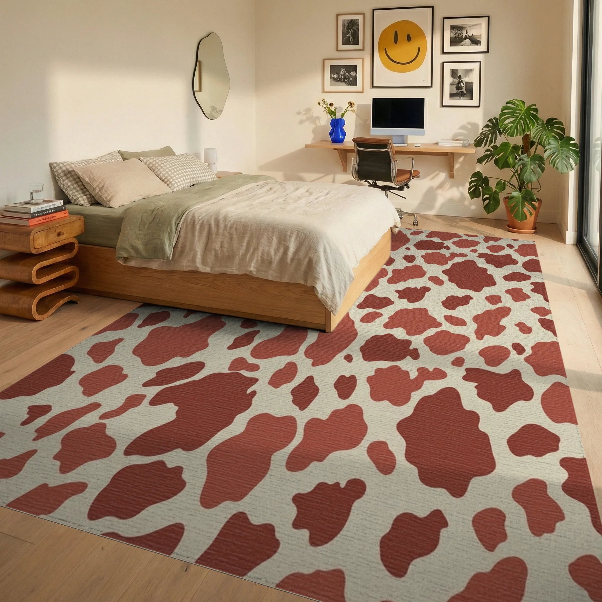 Terracotta Brown Spotted Meadow Rug Bedroom View