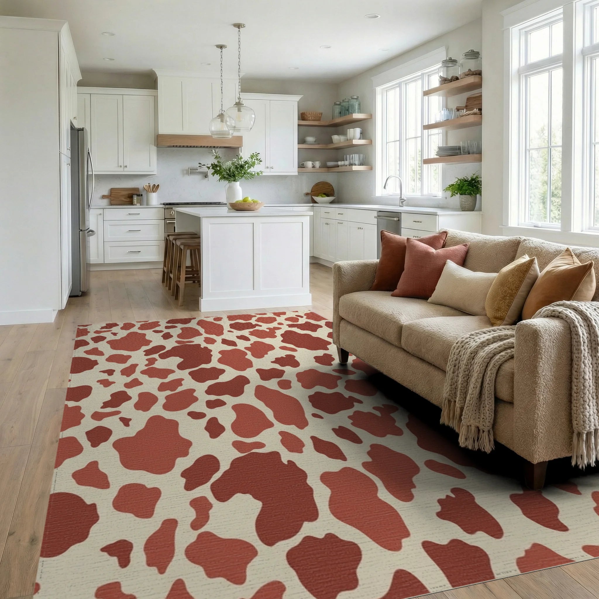 Terracotta Brown Spotted Meadow Rug Living Room View