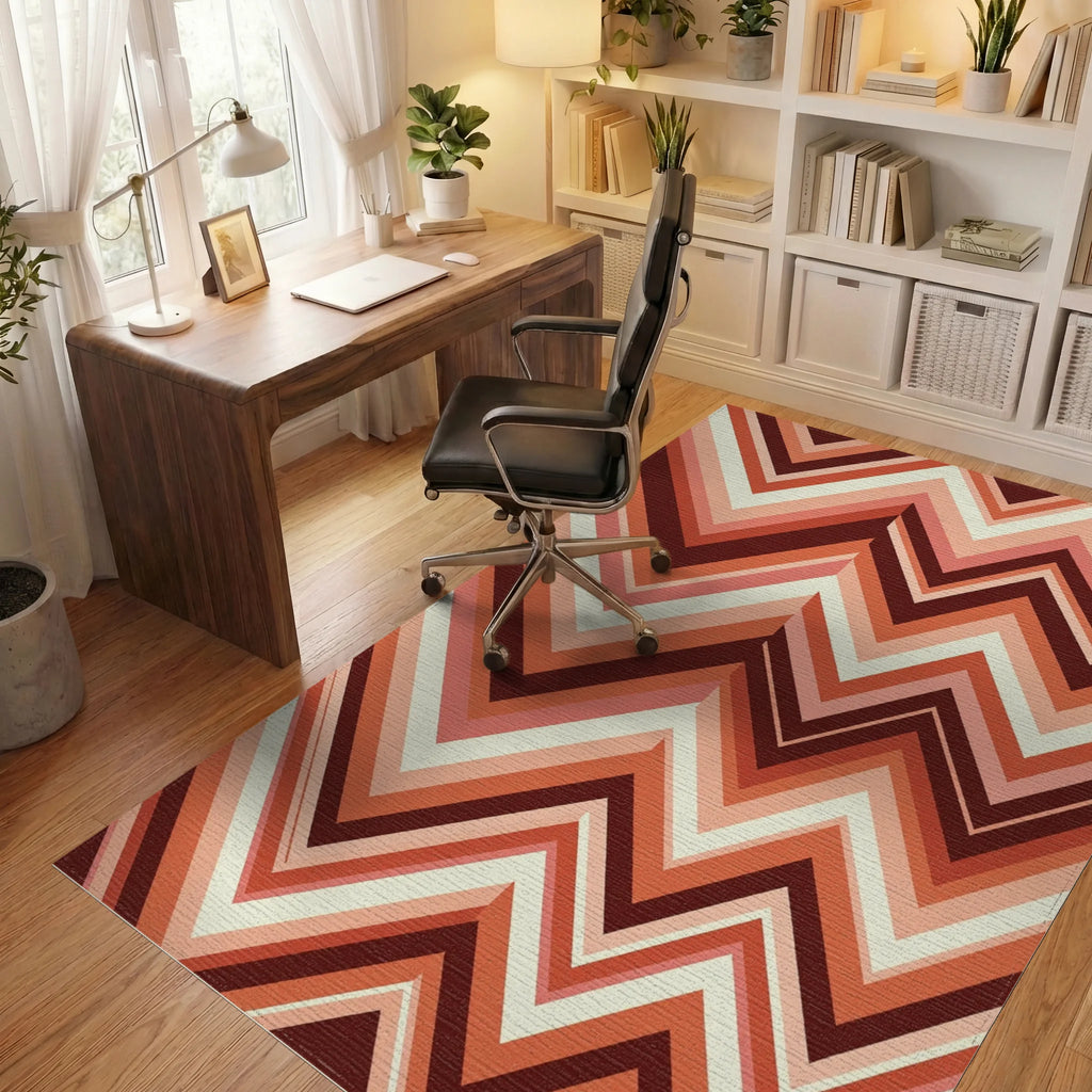 Terracotta Chic Zigzag Chevron Geometric Rug Office View